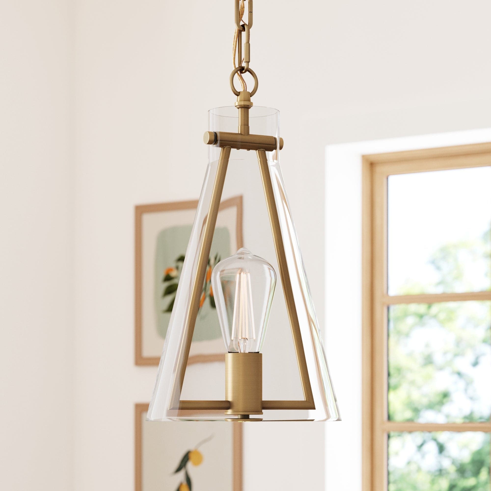 Glass Shade Hanging Ceiling Pendant Light Vintaged Brass