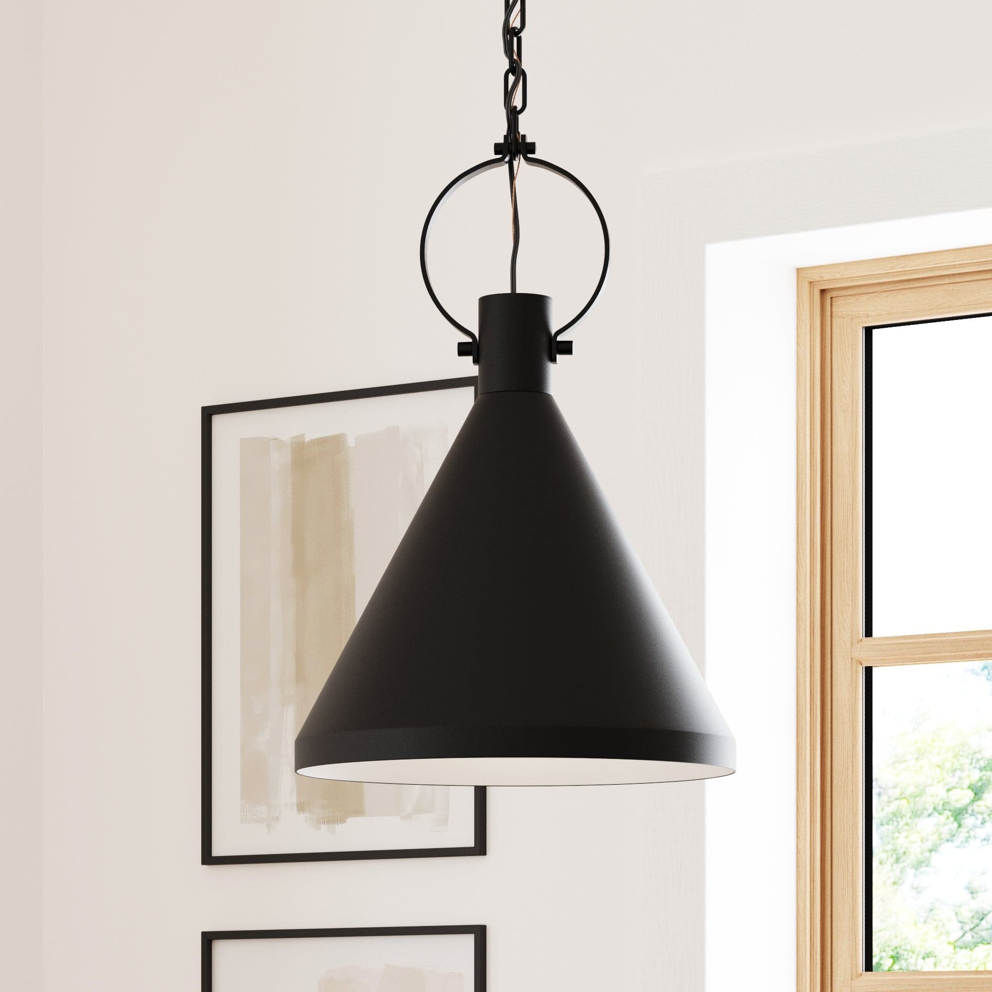 Metal Shade Hanging Ceiling Pendant Light Matte Black-Iron