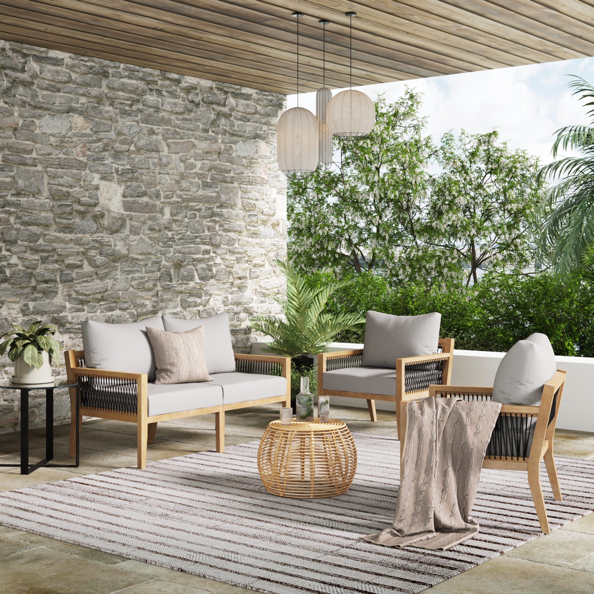 Solid Wood Outdoor Furniture Set of 3 | Freya