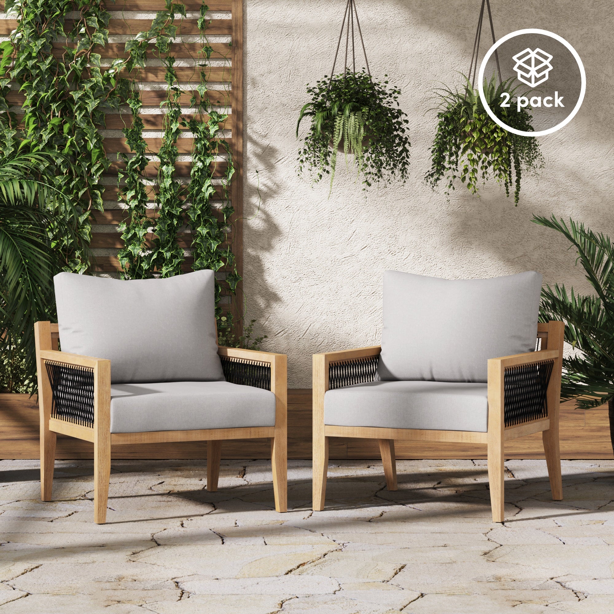 Solid Wood Outdoor Chairs Set of 2 | Freya