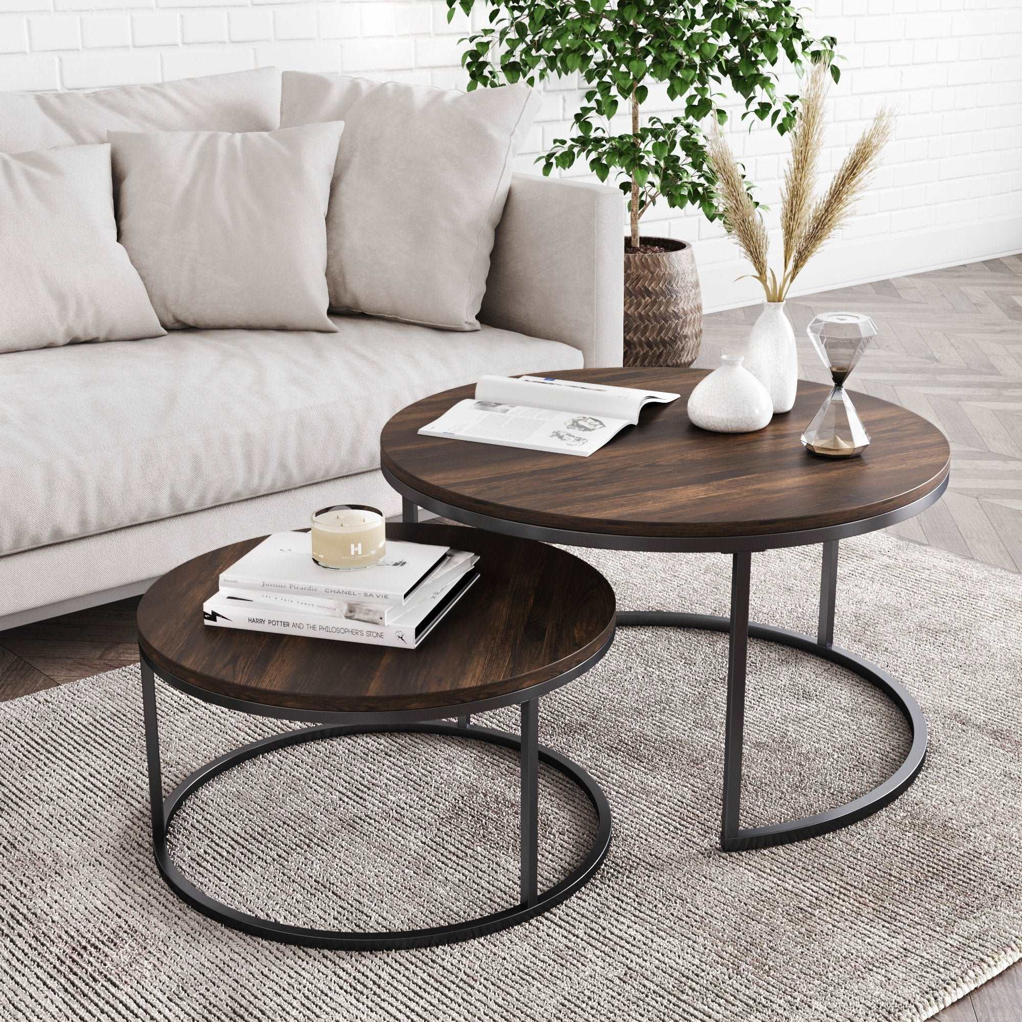 Wood Nesting Coffee Table Set | Stella Nutmeg-Matte Black