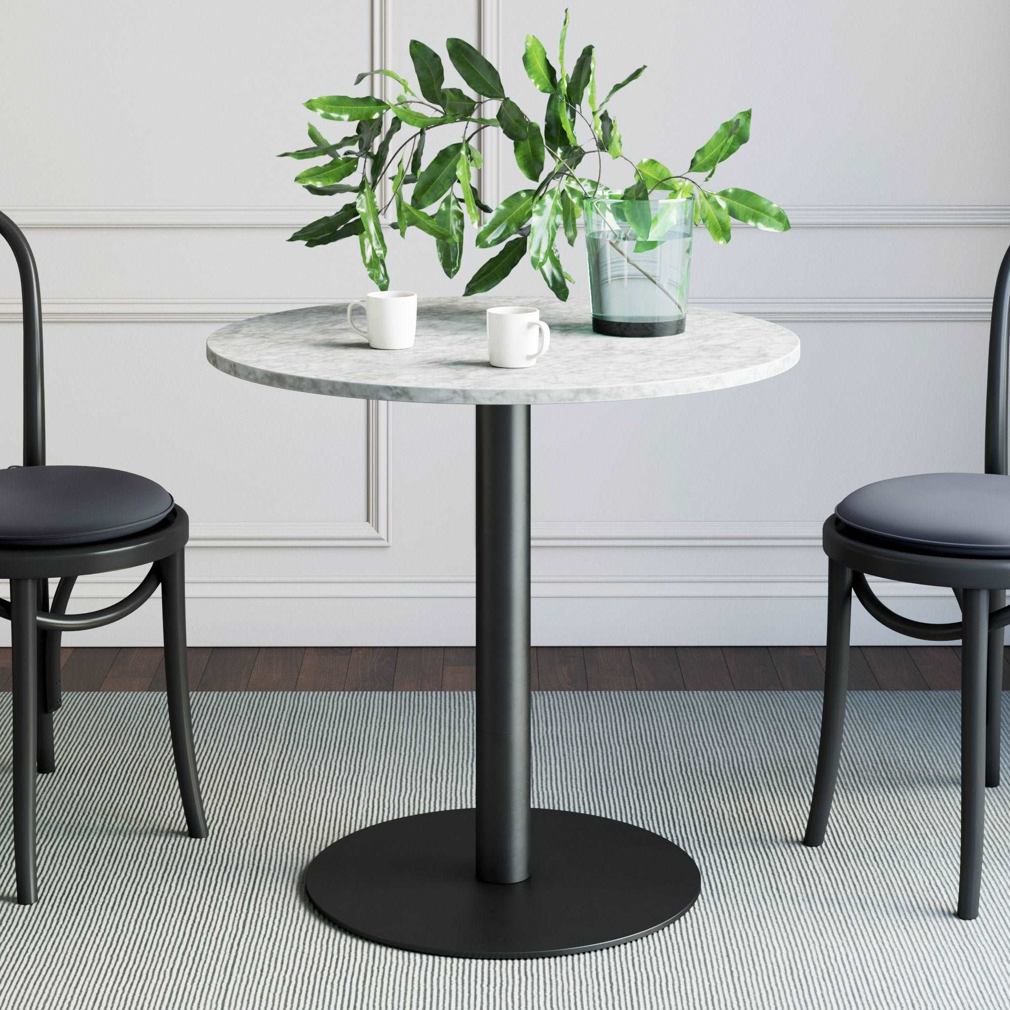 Faux Marble & Metal Round Bistro Dining Table White Marble-Matte Black