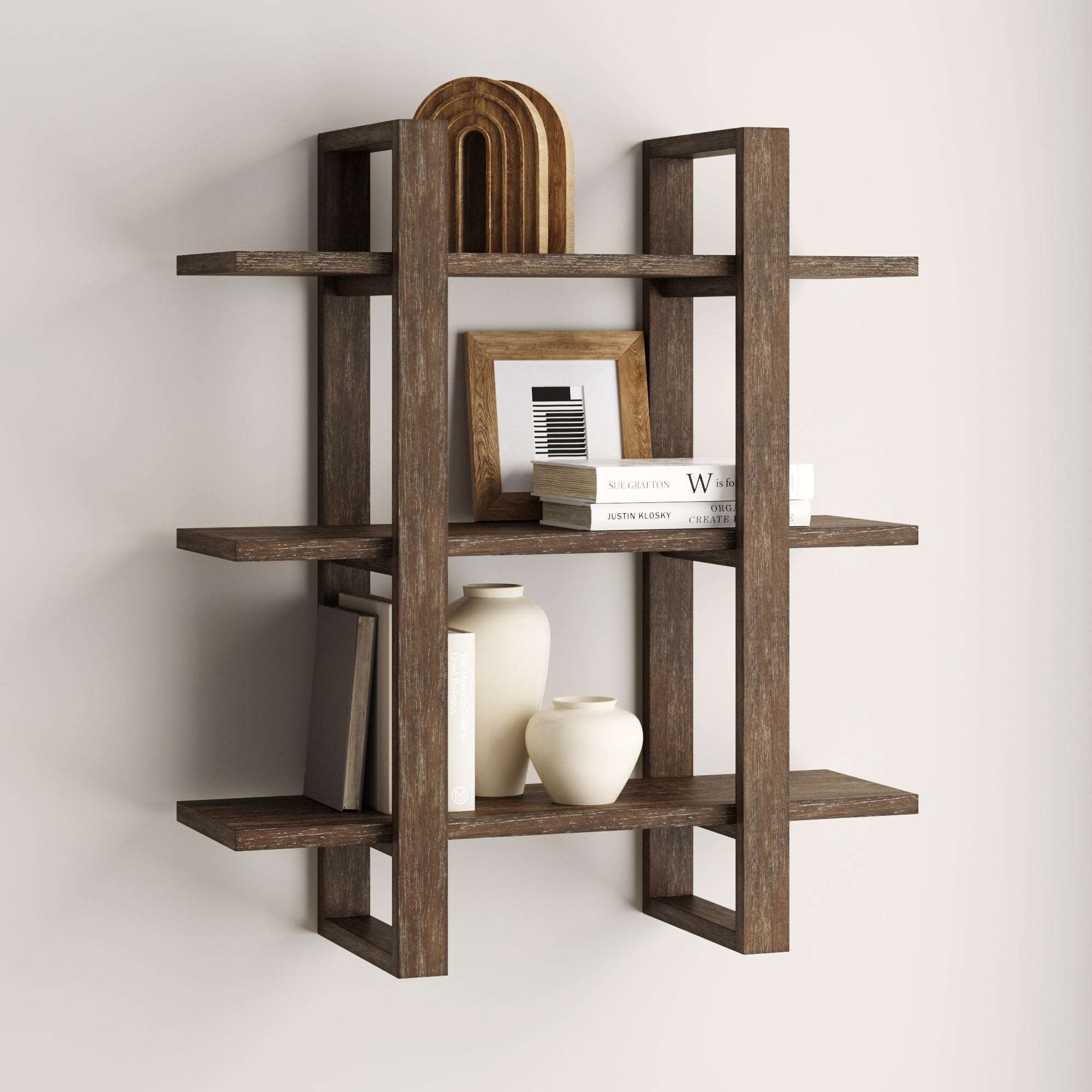 Solid Wood Adjustable Floating Wall Shelf Brushed Dark Brown