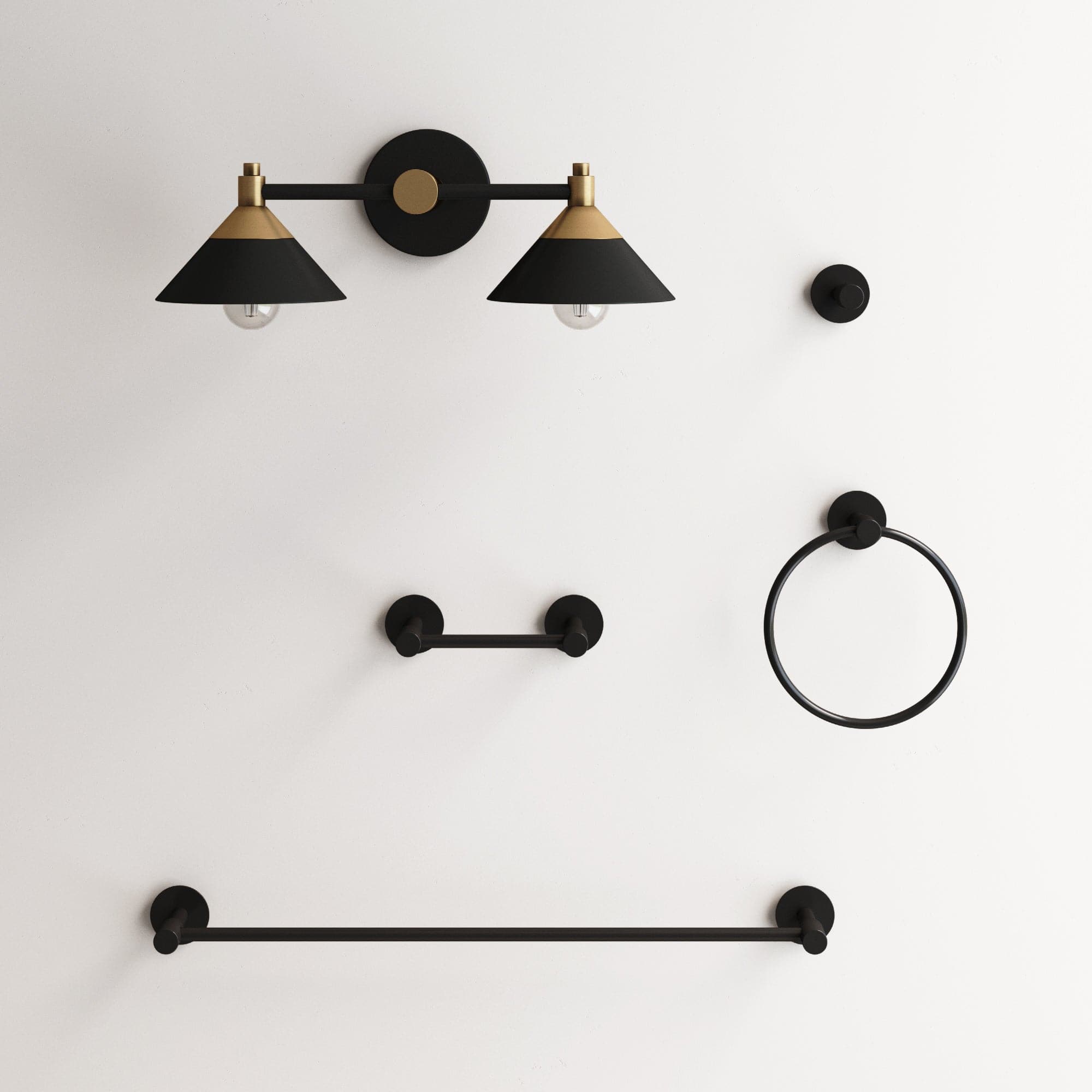 Metal 5-Piece Bath-in-a-Box Accessory Set Matte Black-Vintaged Brass