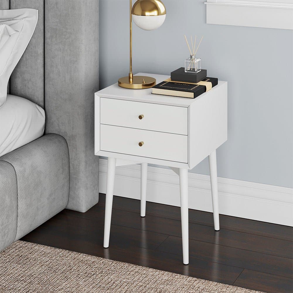 Solid Wood Mid-Century Nightstand White