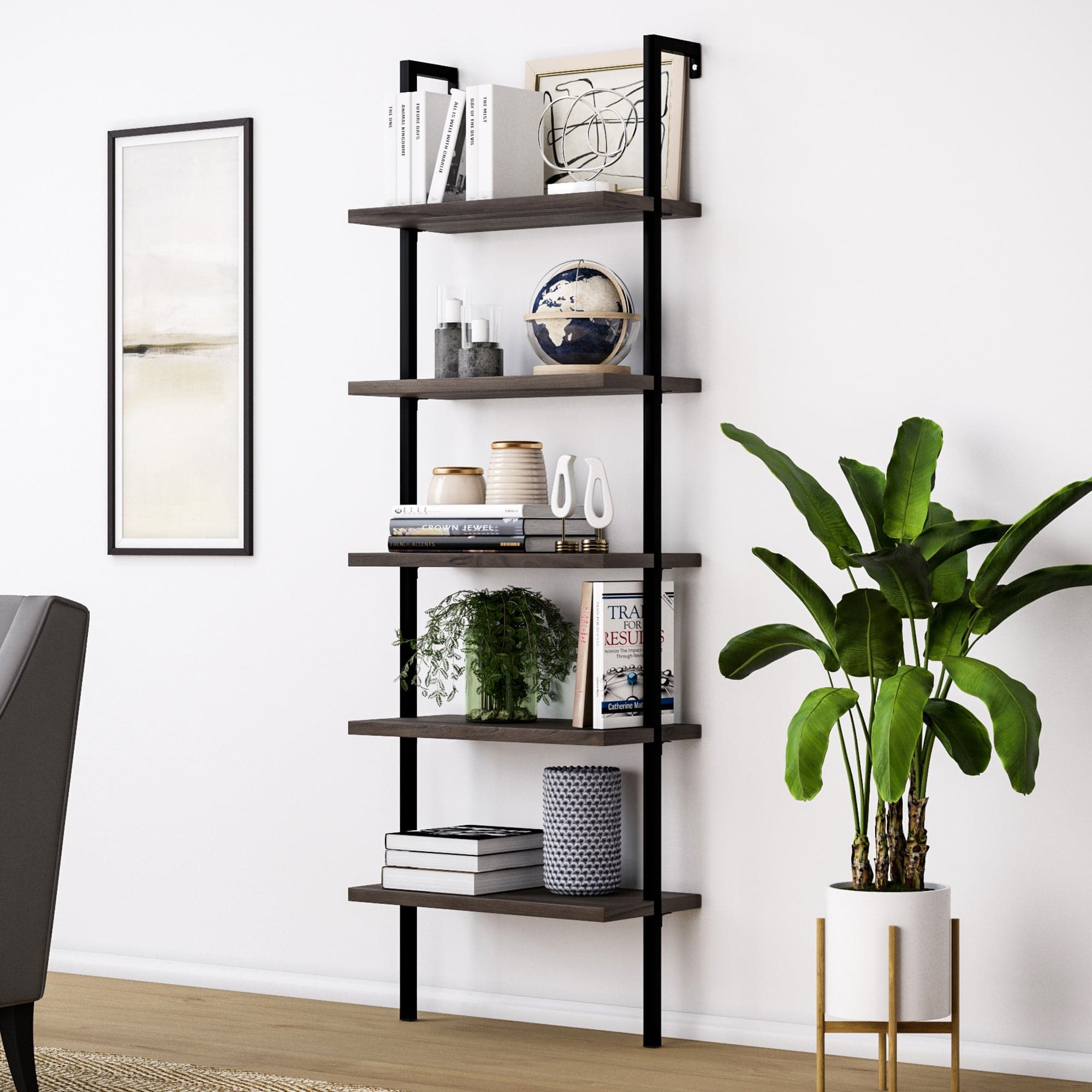 Wood Wall Mount Ladder Bookshelf | Theo