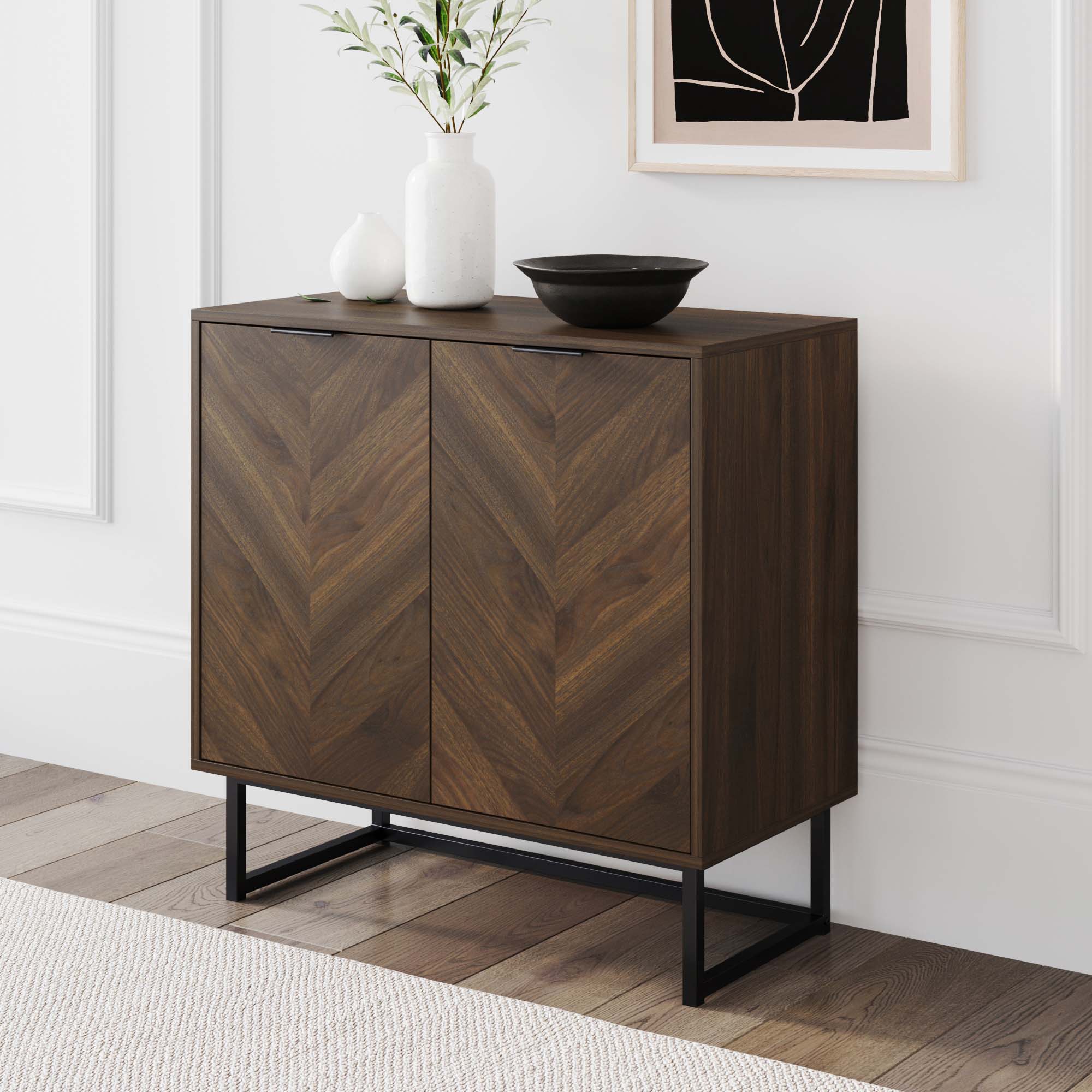 Wood 2-Door Storage Cabinet | Enloe Walnut-Matte Black