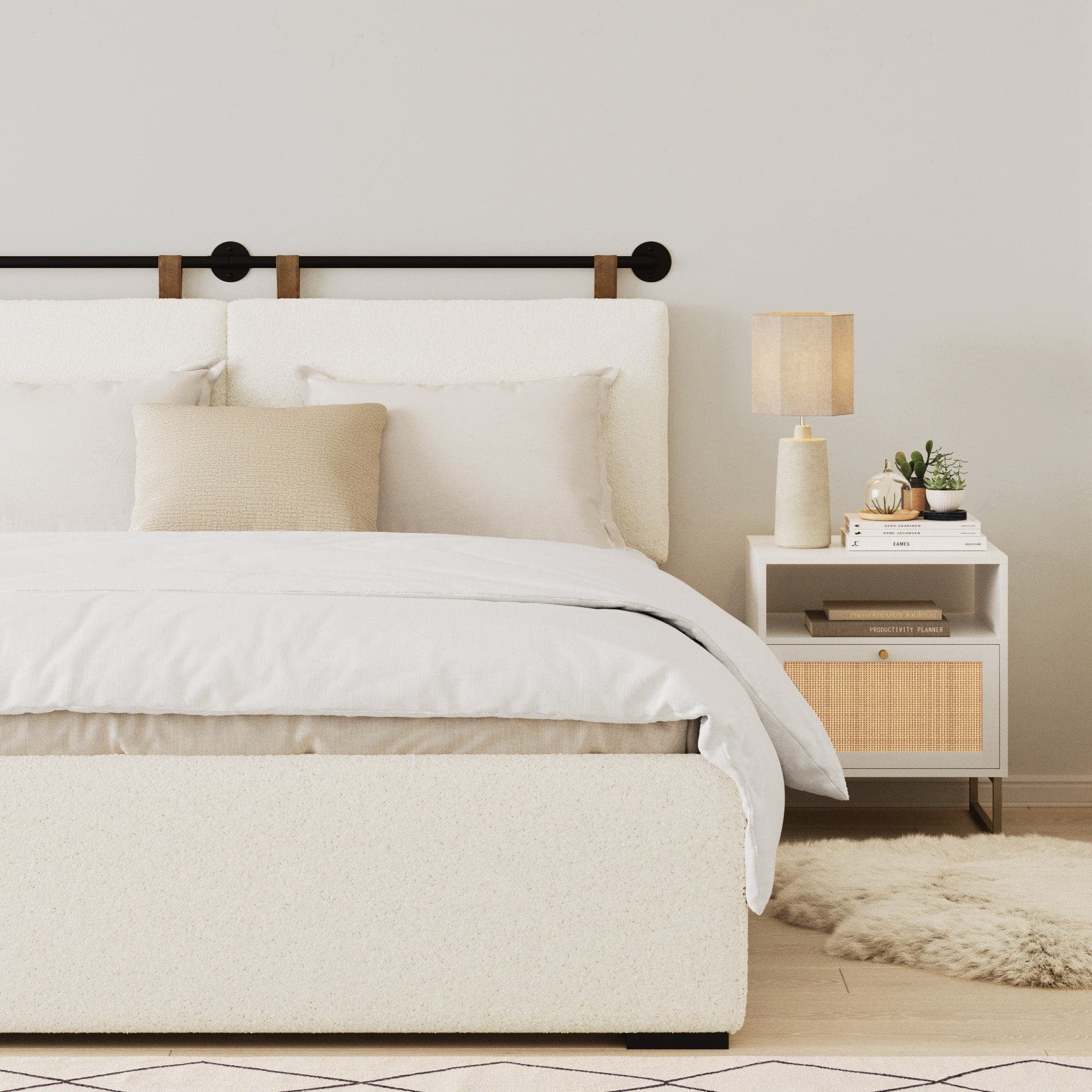 Boucle Upholstered Wall Mount Headboard
